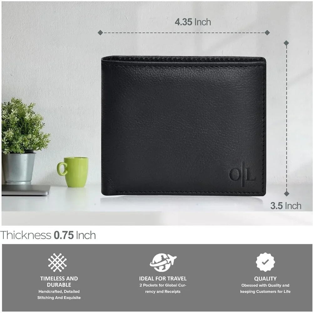 Leather Wallet for Men - RFID Bifold Wallets with 9 Credit Cards 1 ID Window